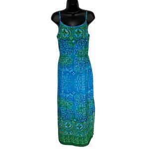 Vintage 90s California Concepts Slip Dress Blue Green Sz 11